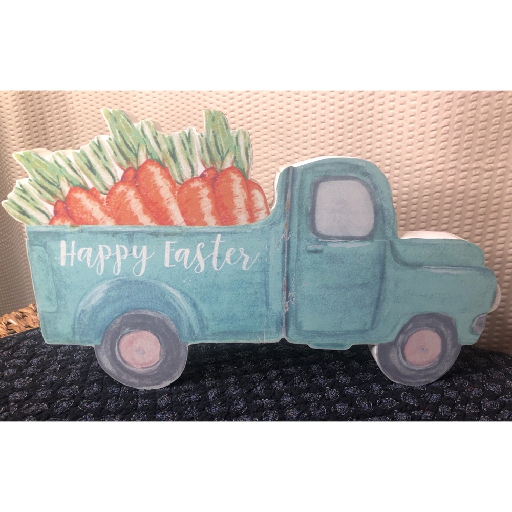 Wooden Easter Truck Carrots Farmhouse Vintage Rustic Style Spring Decor NEW